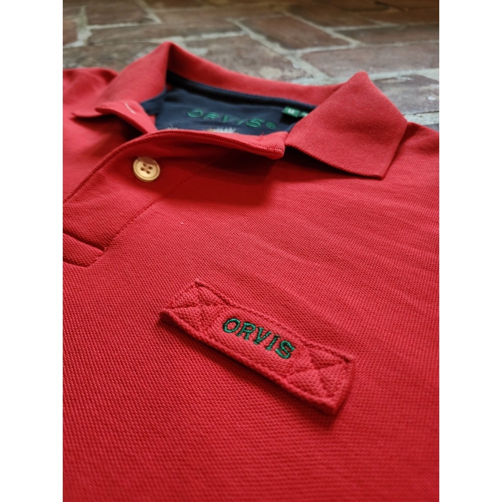 Orvis Polo Shirt Men Medium Signature Regular Fit 100% Cotton Heavy Weight Red
